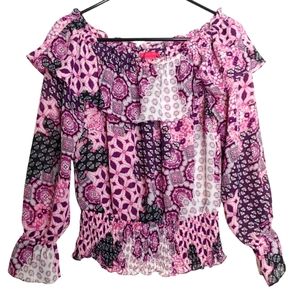 Sunny Leigh Pink Purple Ruffled Off Shoulder Long Sleeve Blouse Size Small